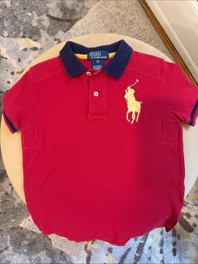 Polo by Ralph Lauren Red Polo with Navy Collar and Yellow Logo